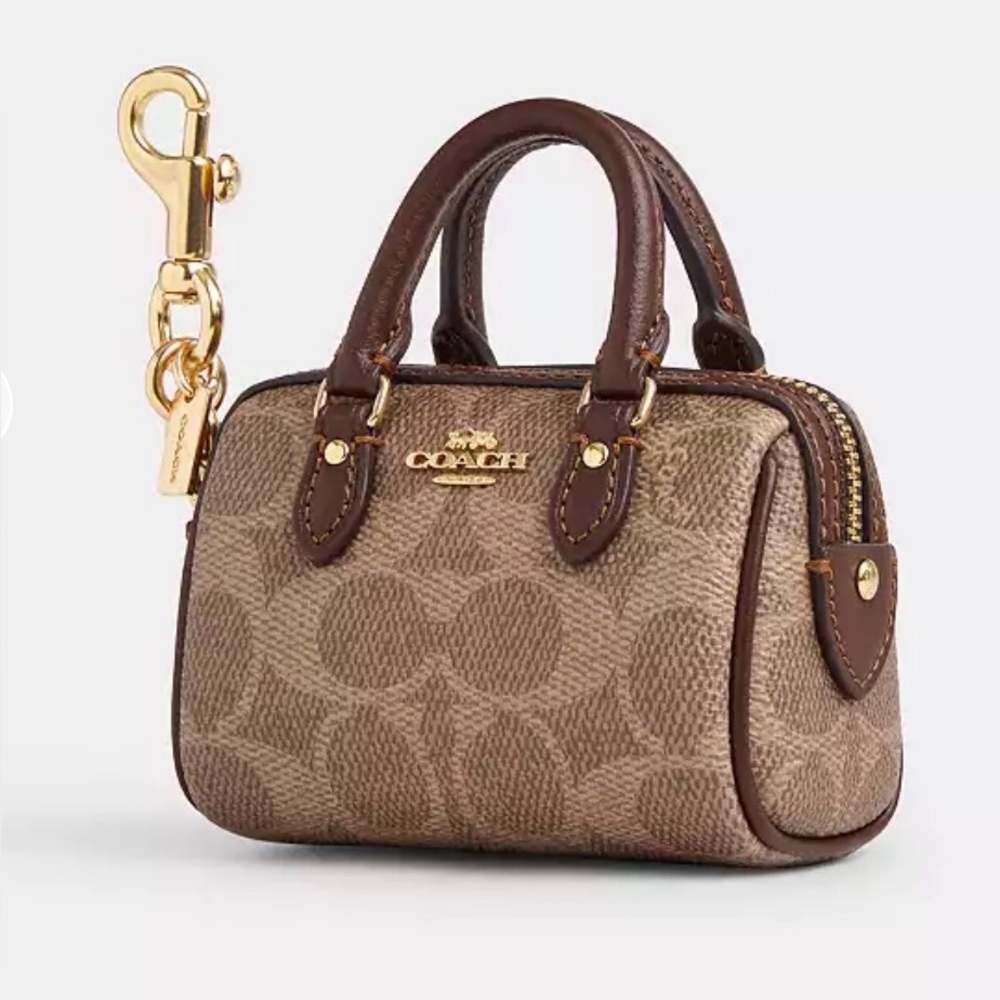 Coach Brown Mini Rowan Satchel Bag Charm Brown Signature CX068